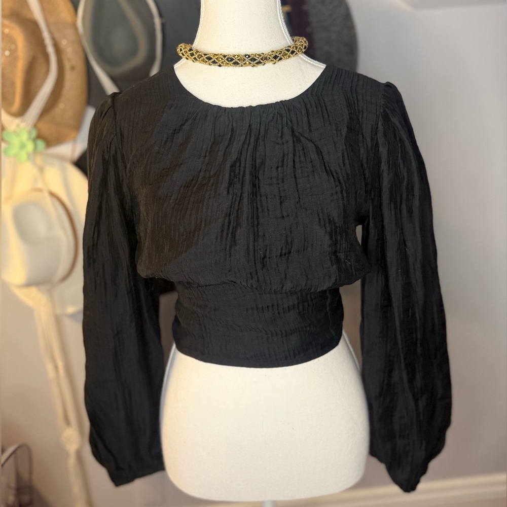 Anthropologie Black Textured Fringe Sequin Blouse